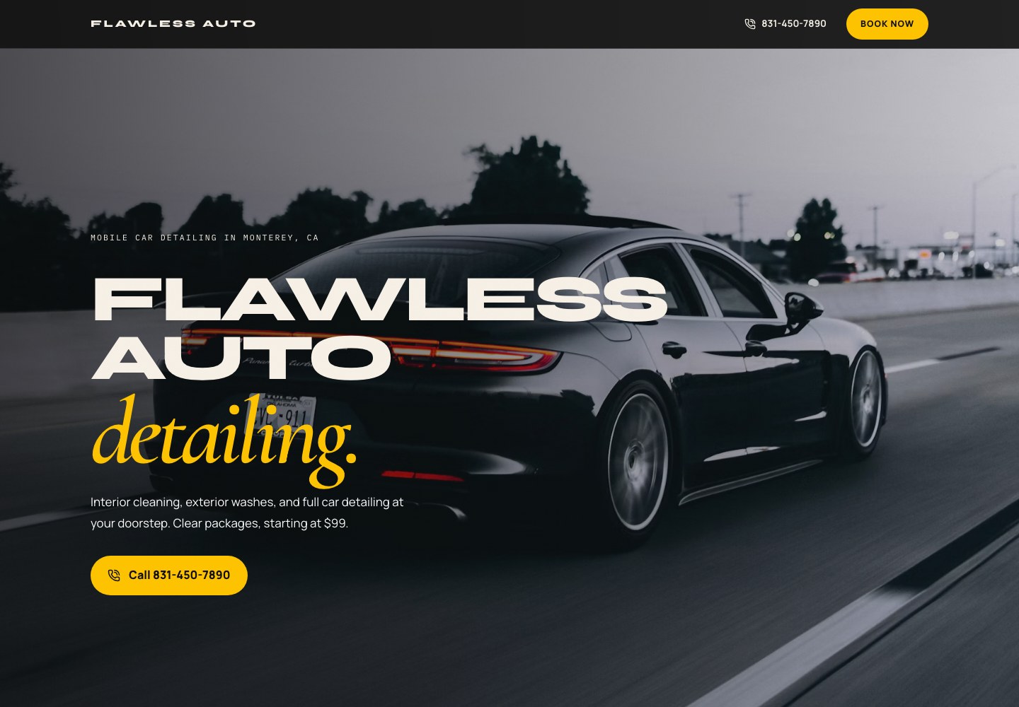 Flawless Auto Detailing website homepage